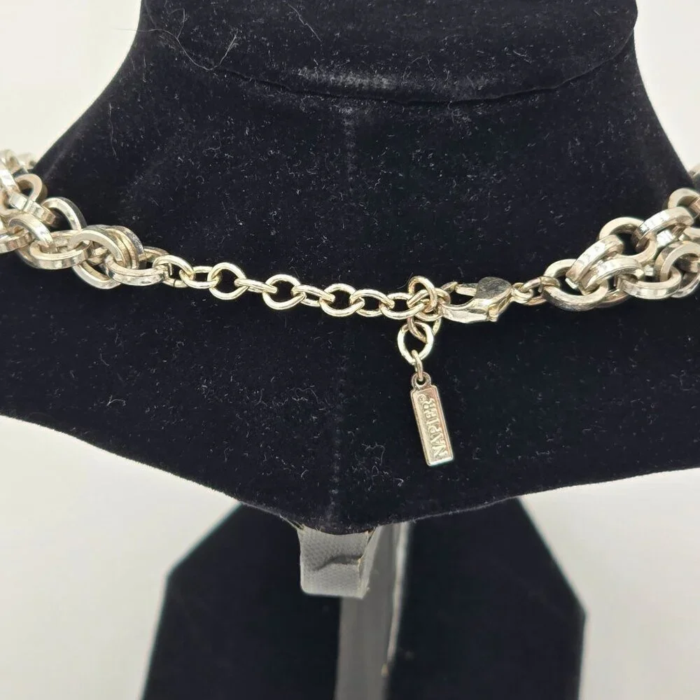 Napier Multi Tone Heavy Link Double Chain 16" Necklace w/ Gold Circle Pendant - Picture 4 of 7